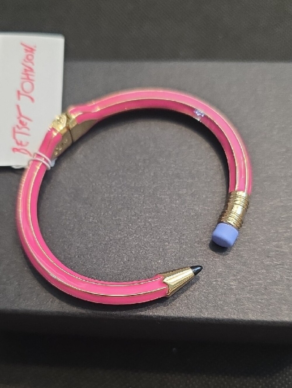Betsey Johnson Pink Pencil Hinged Bangle with Gold Accents - Picture 4 of 6